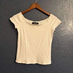 Reformation White Ribbed Cap Sleeve T-Shirt